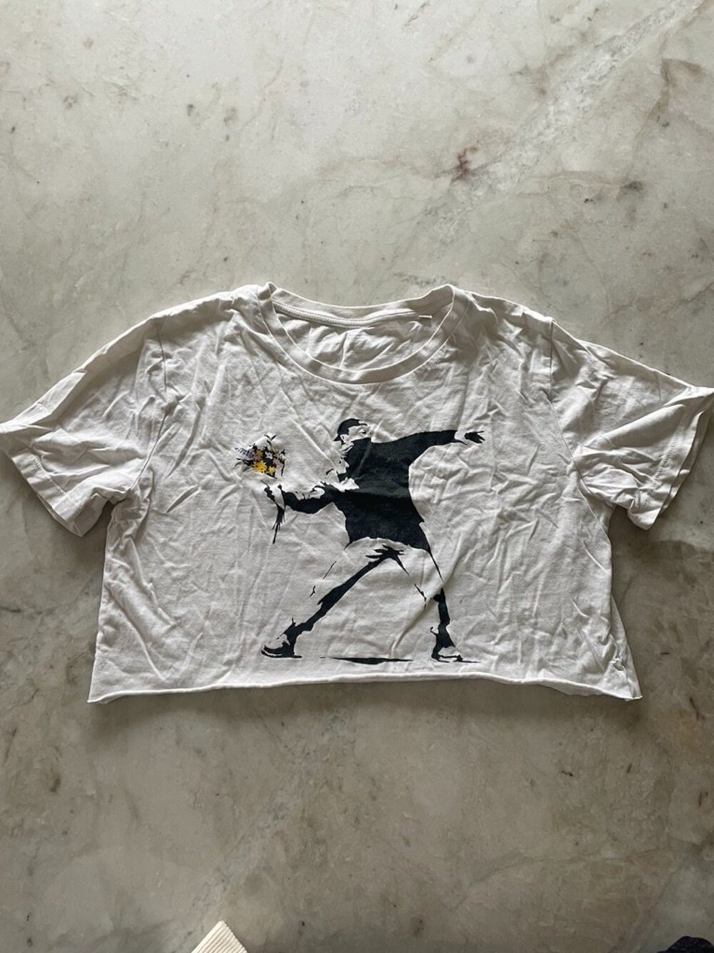 Women's White and Black Crop-top